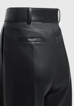 Vegan Leather Pleated Trousers With Eiffel Belt
