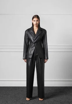 Vegan Leather Pleated Trousers With Eiffel Belt