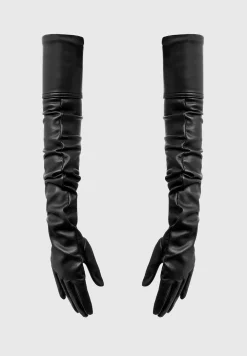 Vegan Leather Ruched Long Gloves