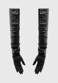 Vegan Leather Ruched Long Gloves