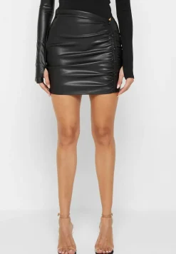 Vegan Leather Ruched Mini Skirt