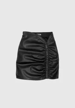 Vegan Leather Ruched Mini Skirt