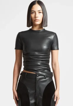 Vegan Leather Ruched T-Shirt