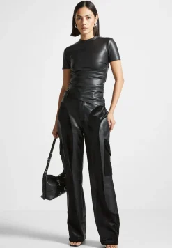 Vegan Leather Ruched T-Shirt