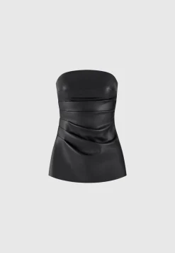 Vegan Leather Tacked Longline Bandeau Top