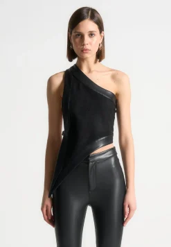 Vegan Suede & Leather Asymmetric Backless Top