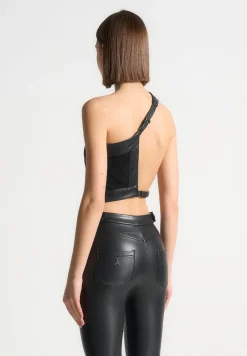 Vegan Suede & Leather Asymmetric Backless Top