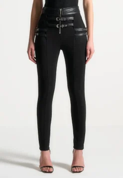 Vegan Suede Buckle Detail Leggings