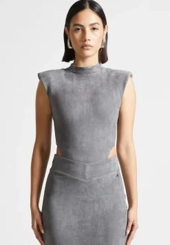 Vegan Suede Wide Shoulder Bodysuit