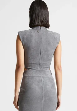 Vegan Suede Wide Shoulder Bodysuit