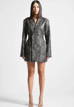 Vintage Double Breasted Vegan Leather Blazer Dress