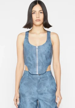 Vintage Marble Leather Corset Top - Washed