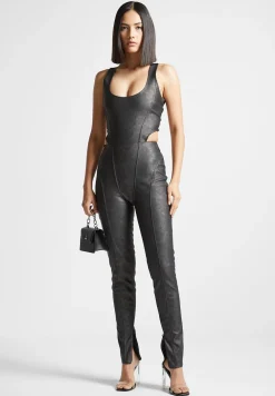 Vintage Vegan Leather Corset Jumpsuit
