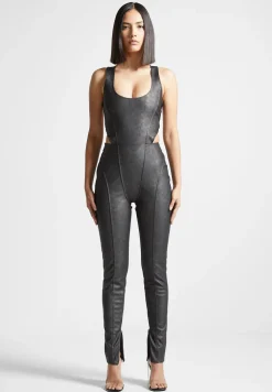 Vintage Vegan Leather Corset Jumpsuit