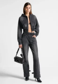 Washed Denim Jersey Hoodie