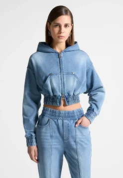 Washed Denim Jersey Hoodie