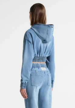 Washed Denim Jersey Hoodie