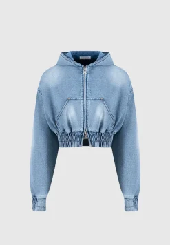 Washed Denim Jersey Hoodie