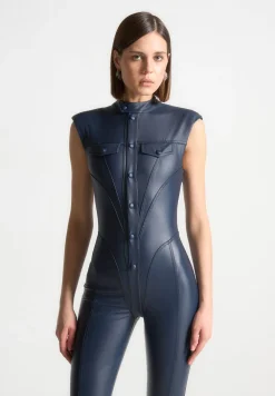 Wax Coated Denim Jumpsuit