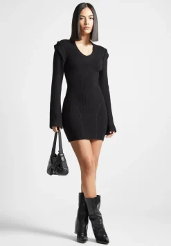 Wide Shoulder Knitted Contour Mini Dress