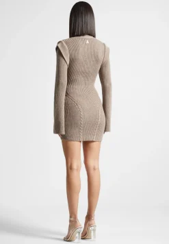 Wide Shoulder Knitted Contour Mini Dress