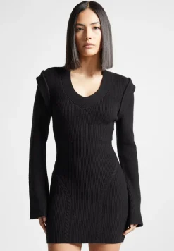 Wide Shoulder Knitted Contour Mini Dress