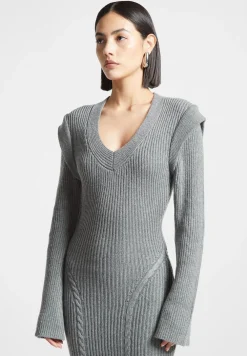 Wide Shoulder Knitted Midaxi Dress