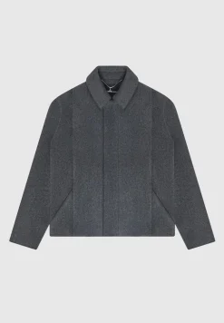 Wool Blend Boxy Jacket With Pleat