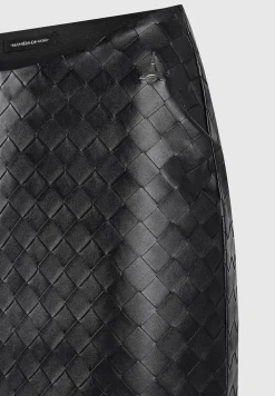 Woven Leather Dipped Waist Mini Skirt