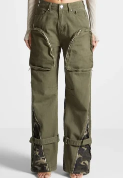 Zip Detail Denim Cargo Pants
